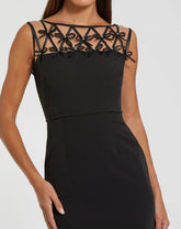 Black Sleeveless Crepe Gown With Embellished Bows